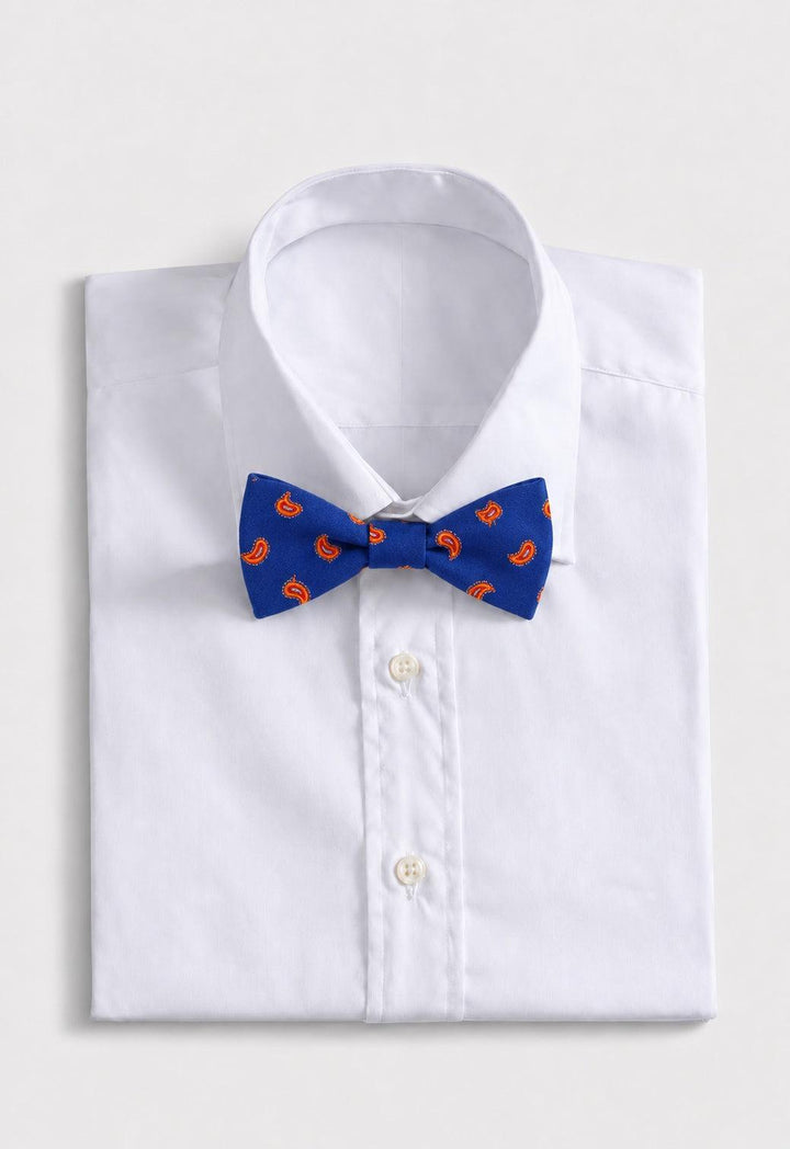 Silk Twill Tossed Paisley Bow Tie - Blue