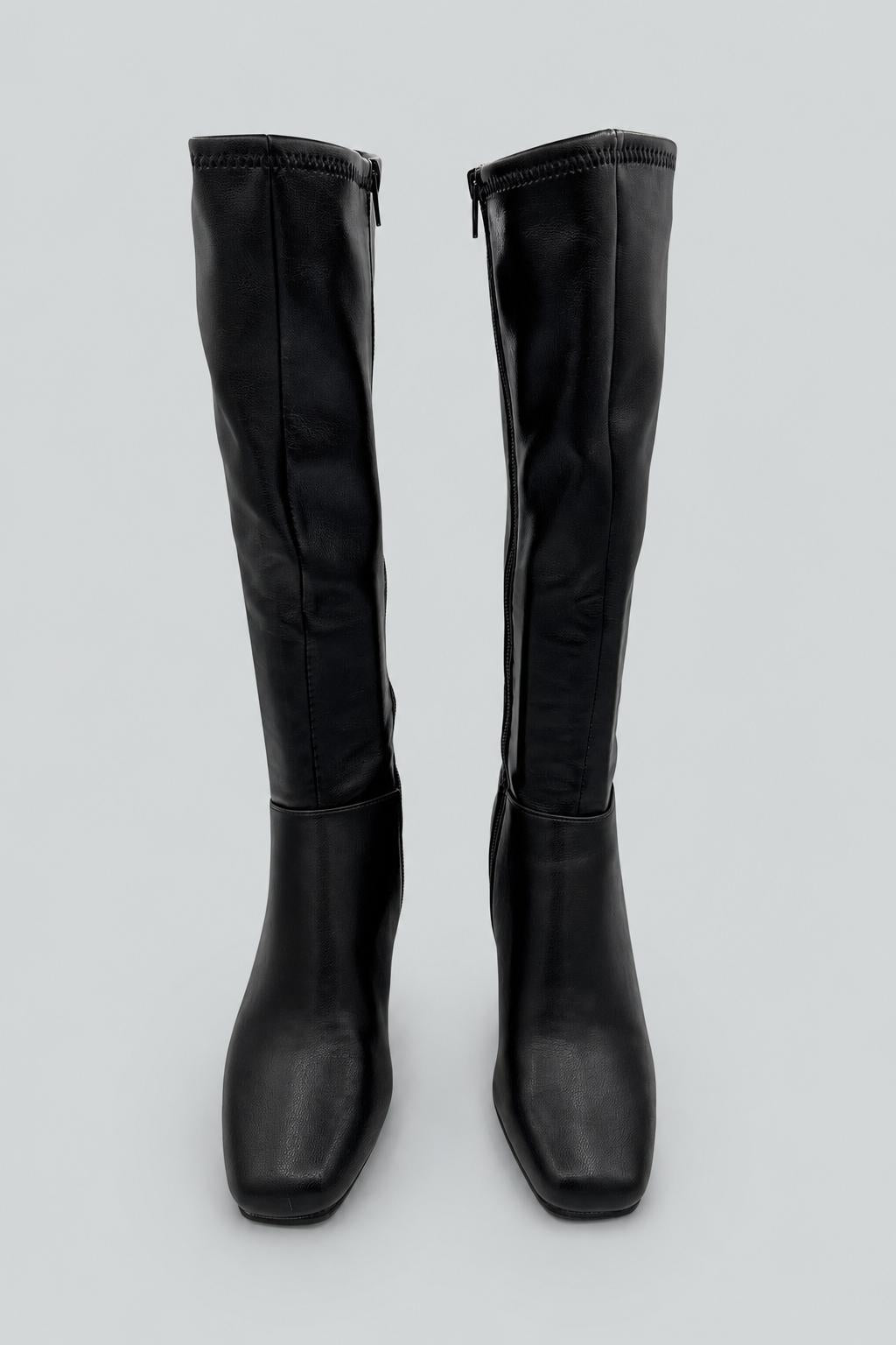 Hunny Square Toe Zippered Boots - Black