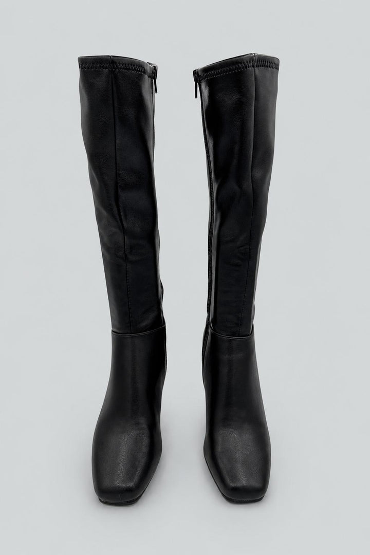 Hunny Square Toe Zippered Boots - Black