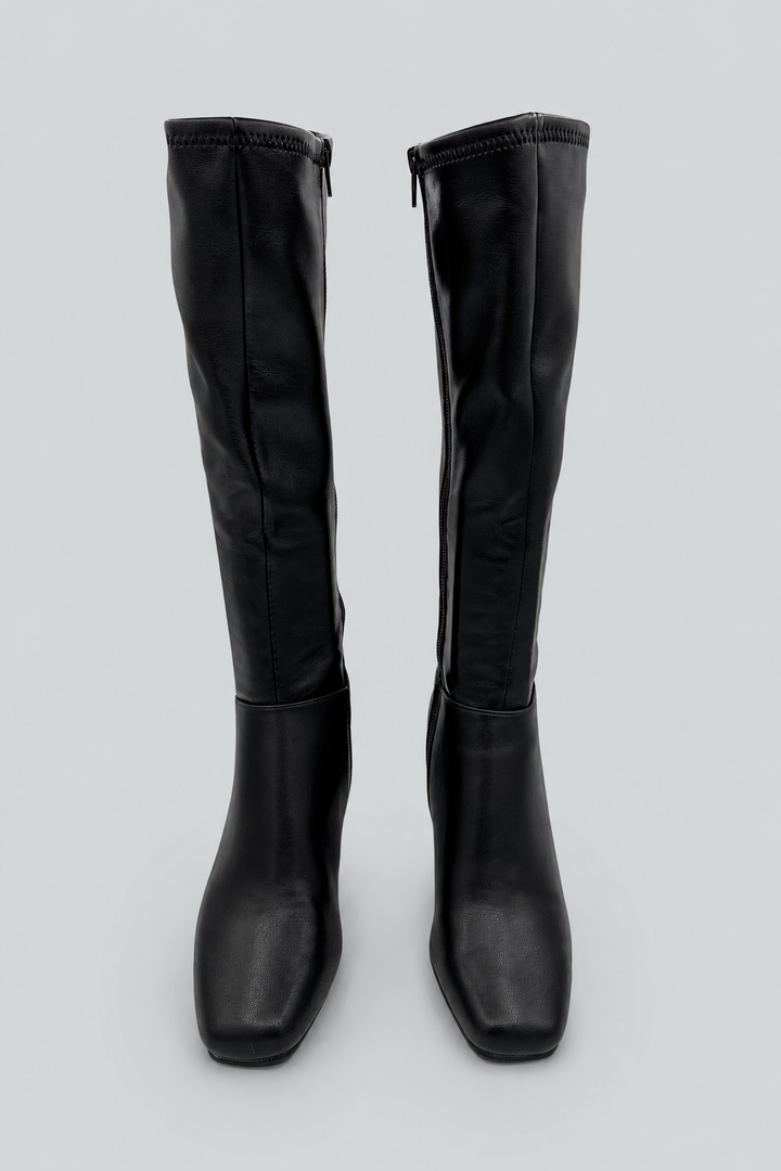 Hunny Square Toe Zippered Boots - Black
