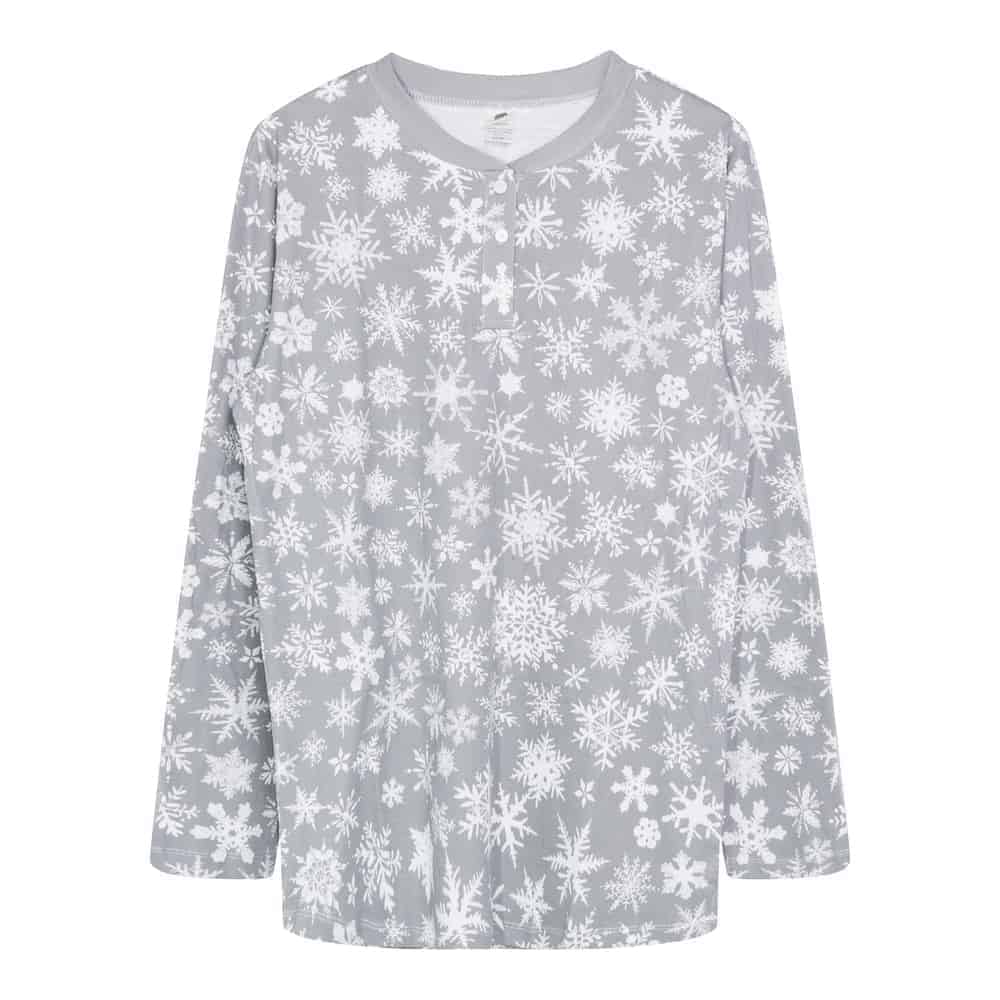 Men's Cotton Henley Sleepshirt - Snowflakes
