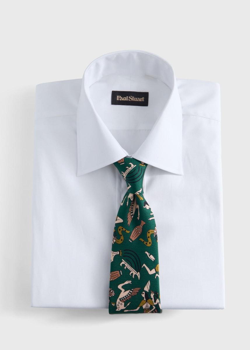 Printed Silk Tie - Olive