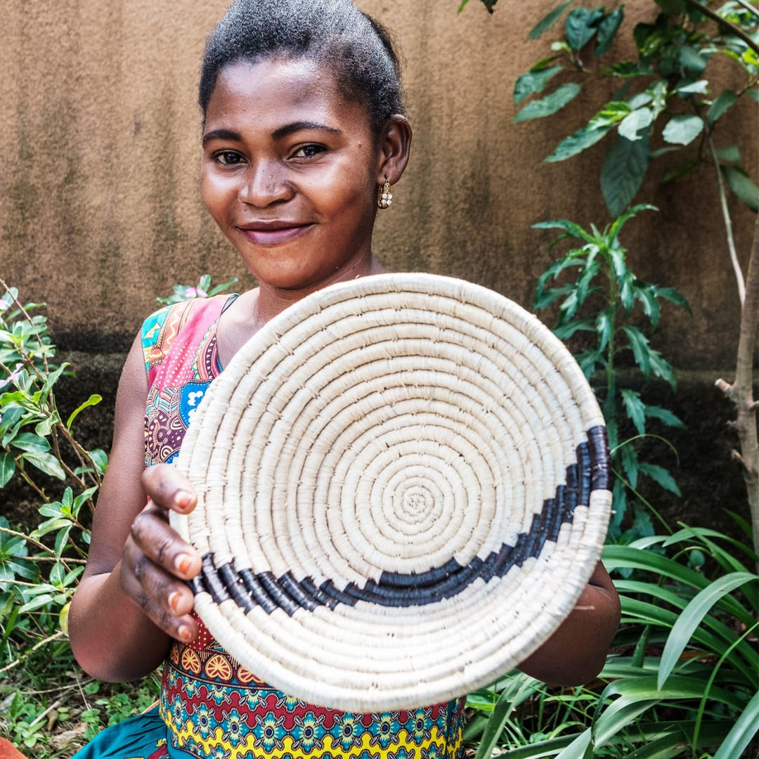 Modern Woven Bowl - 6" Striped Black & Natural