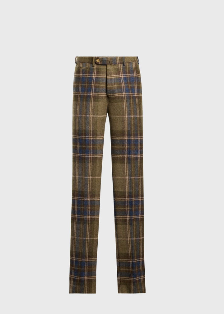 Shetland Wool Plaid Dress Trouser - Green Multi