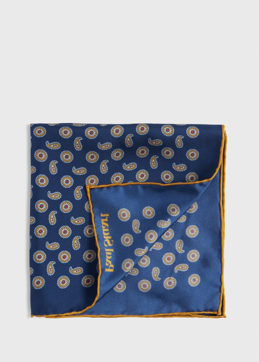 Printed Silk Tossed Medallion Pocket Square - Blue