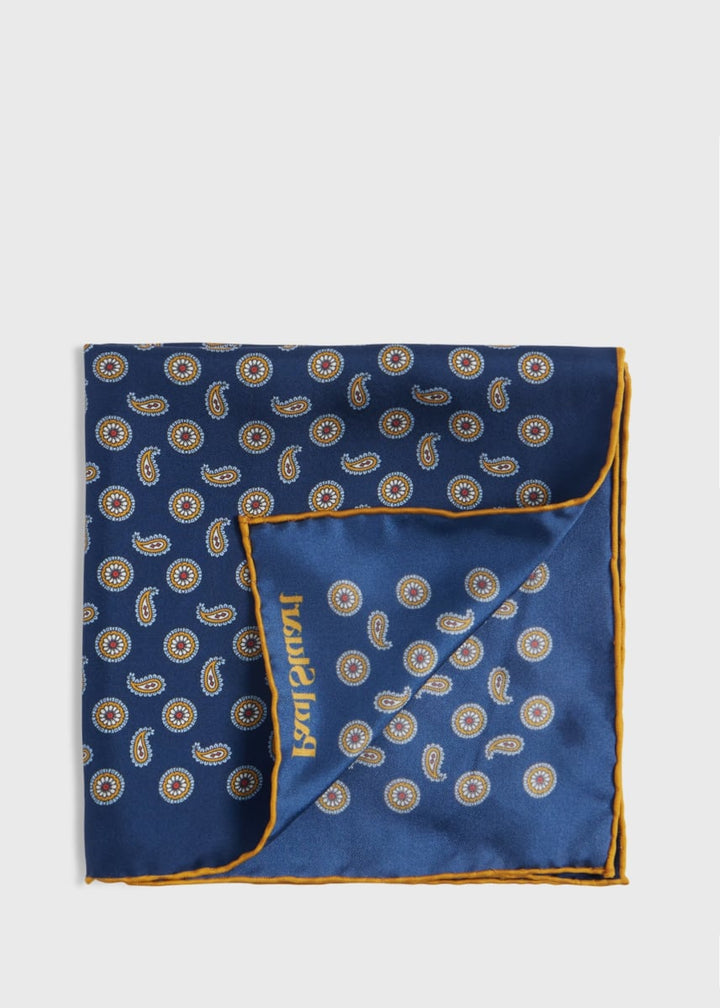 Printed Silk Tossed Medallion Pocket Square - Blue