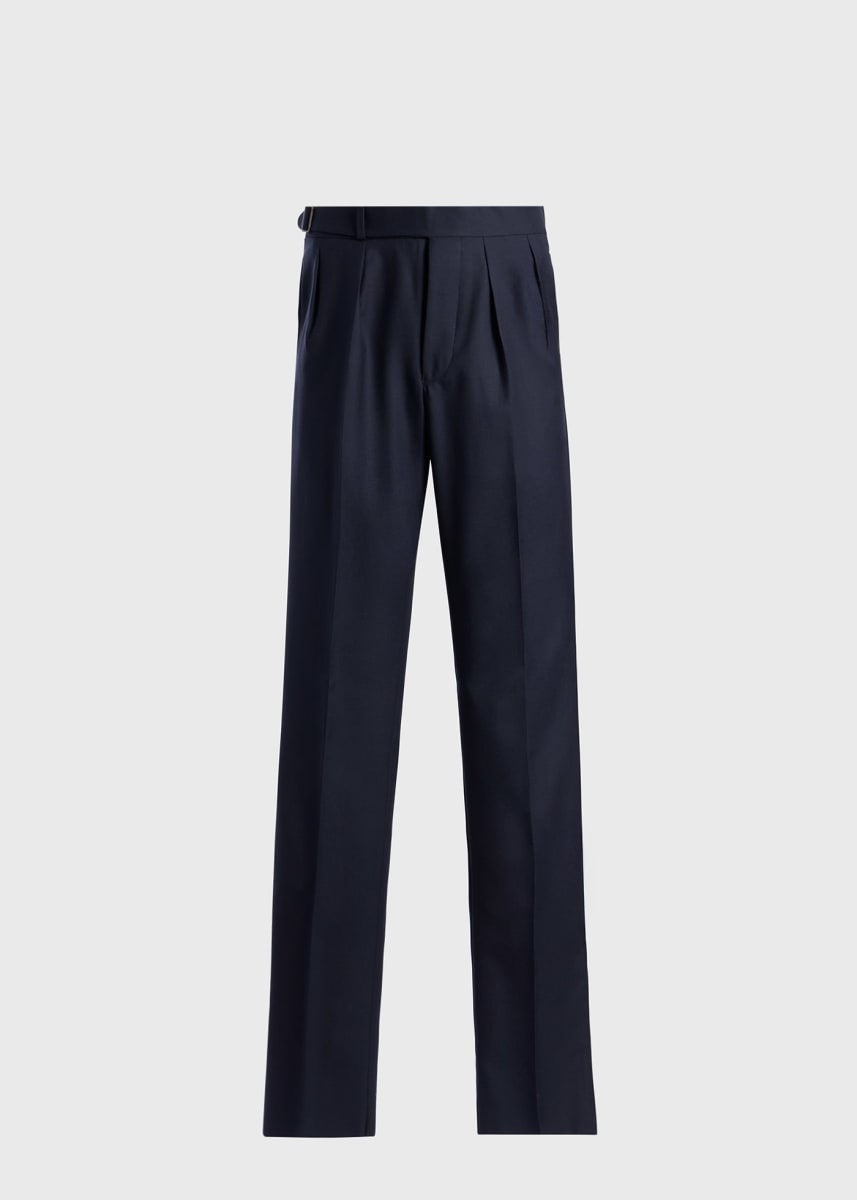 Wool Pleated Front Wool Dress Trouser - Navy