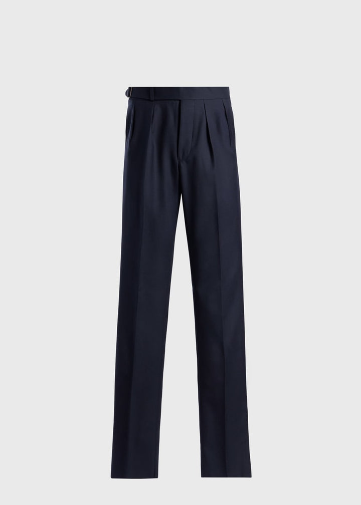 Wool Pleated Front Wool Dress Trouser - Navy