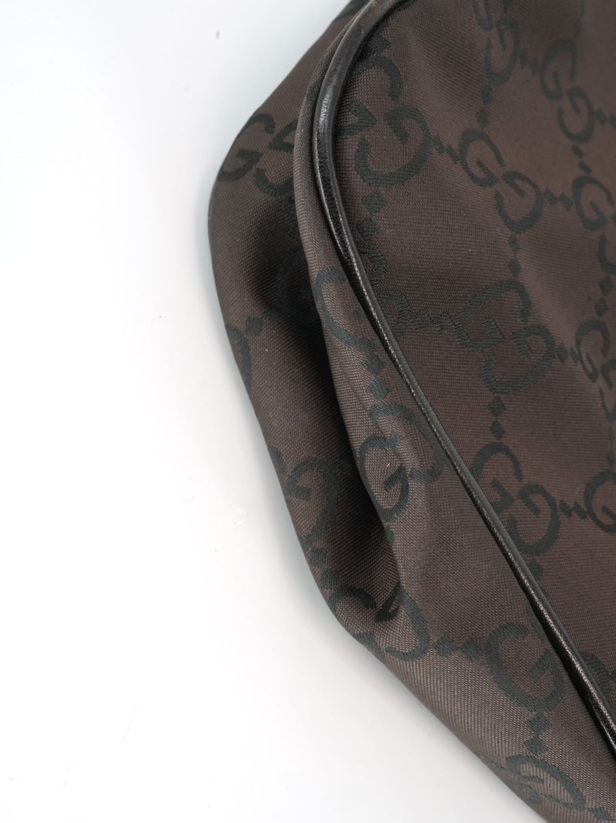 Pre-Owned Gucci GG Nylon Hobo Shoulder Bag - Brown