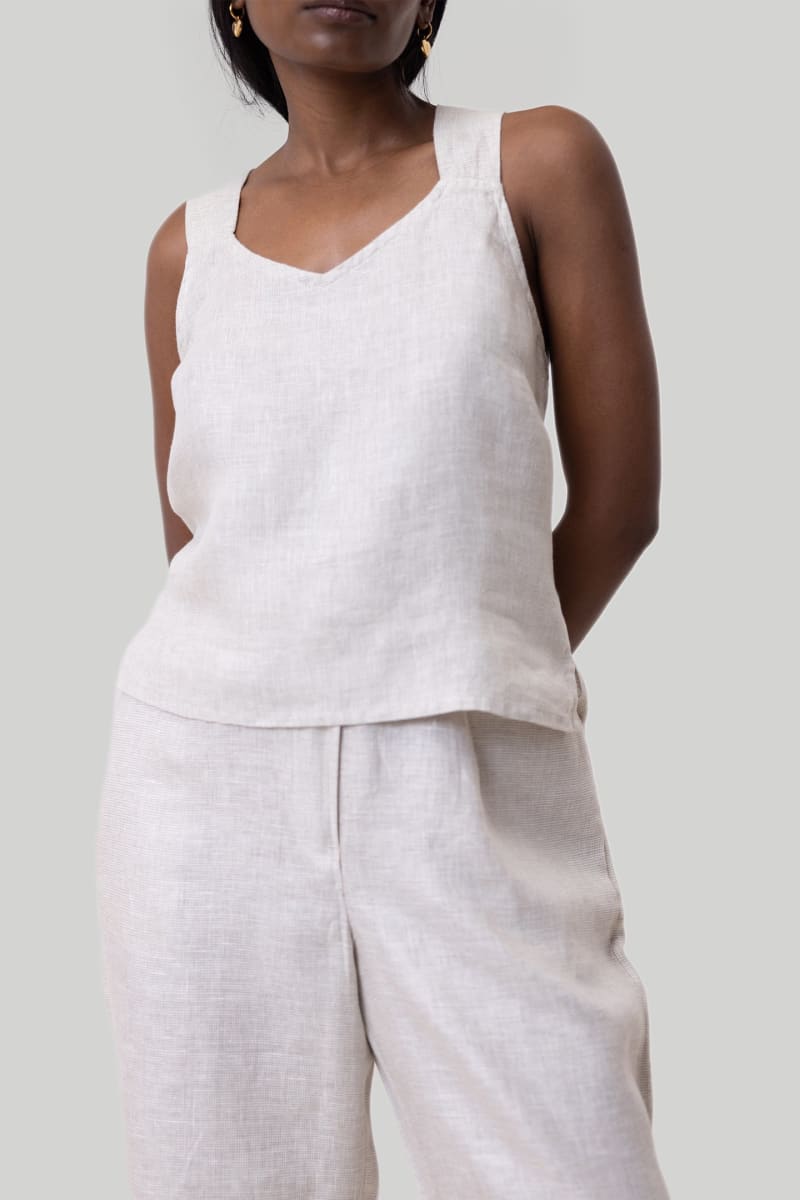 Crossback Tank Top - Linen Check