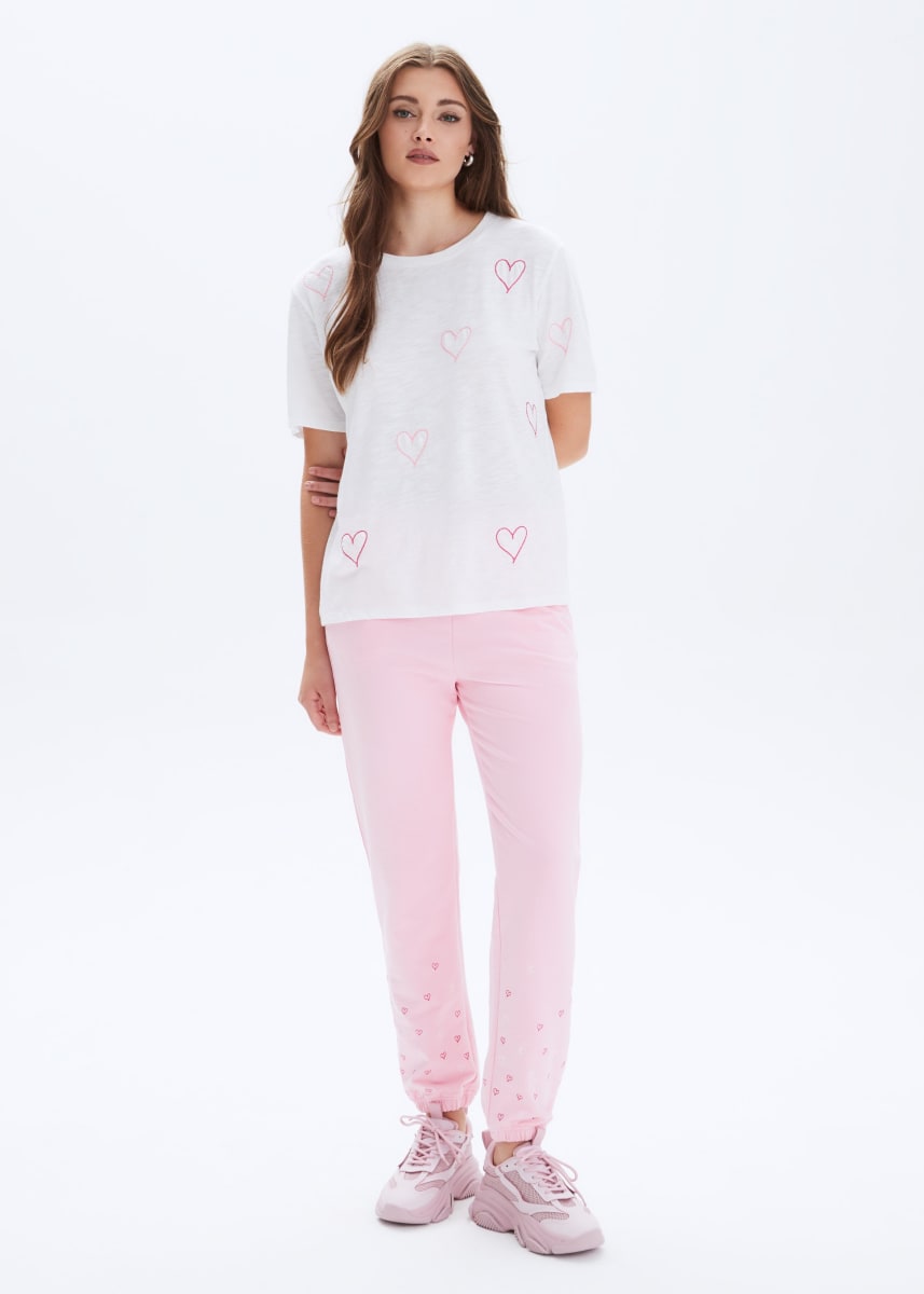 Heart Stitch Wide T-Shirt - White