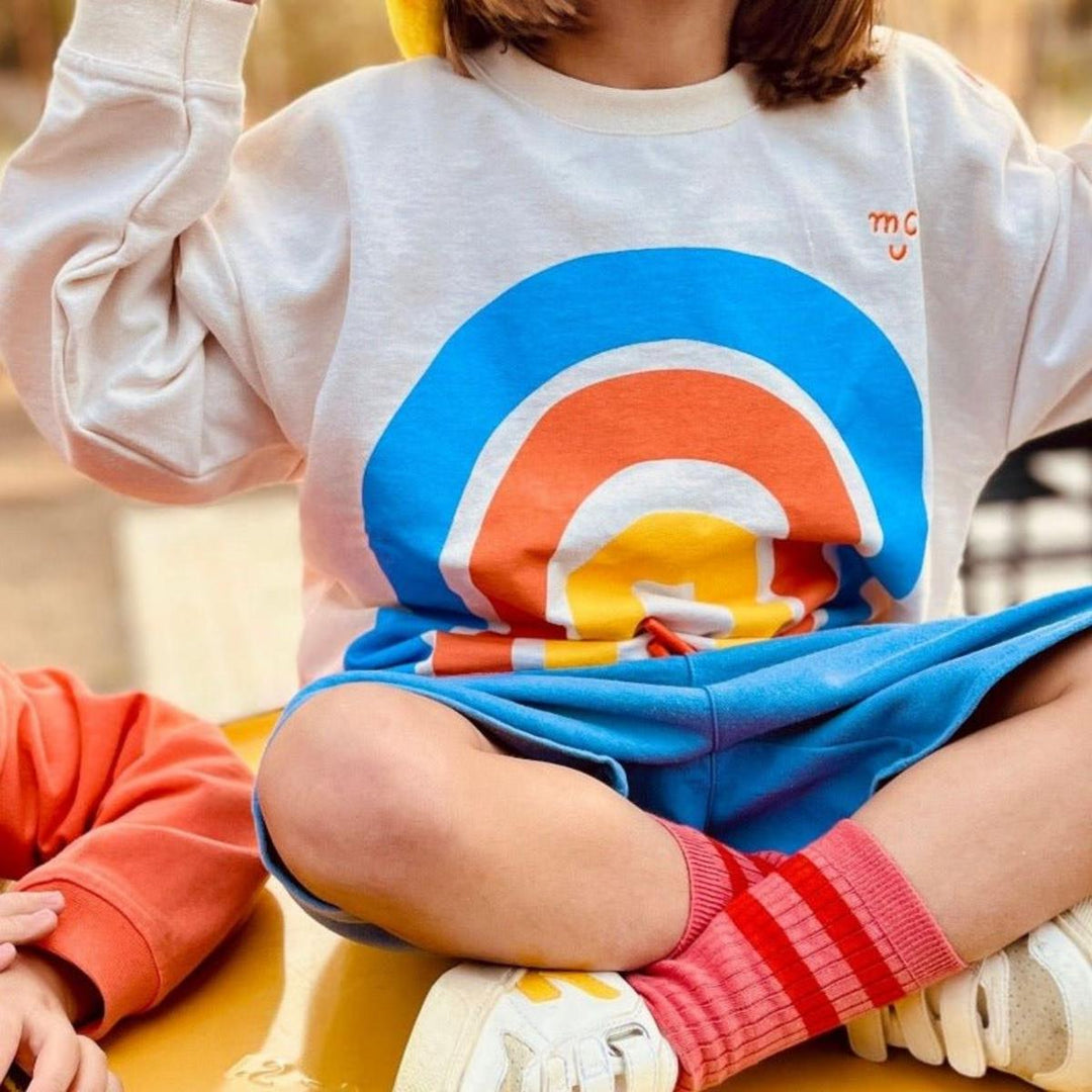 Recycled Cotton Rainbow Kid Sweatshirt - Natural/multi