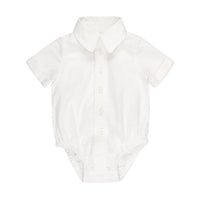 Short Sleeve Button Down Bodysuit - White Linen
