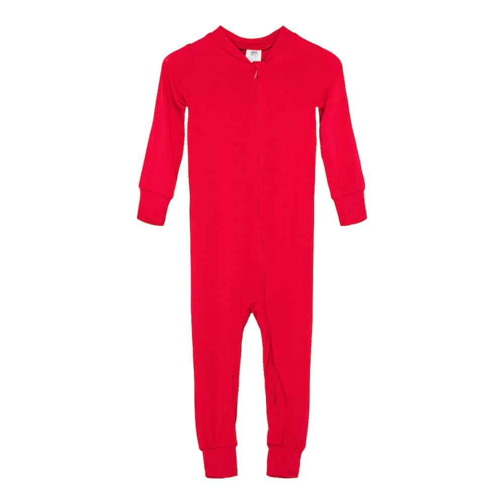 Full Zip Footless Pajama In Bamboo - Red