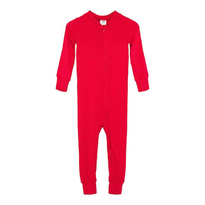 Full Zip Footless Pajama In Bamboo - Red