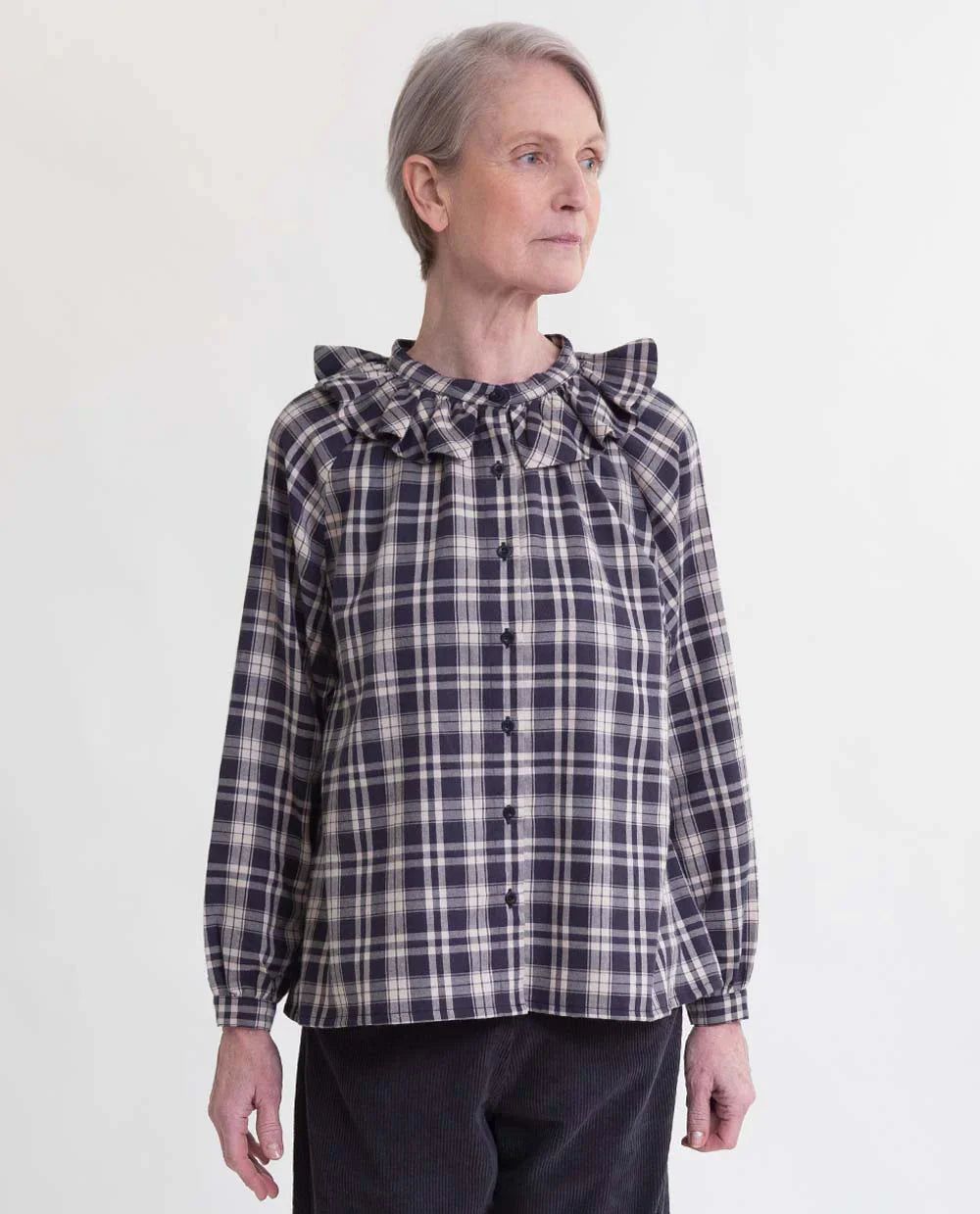 Tina-Cay Seacell Shirt Check - Navy-Beige-Check blouse Beaumont Organic 