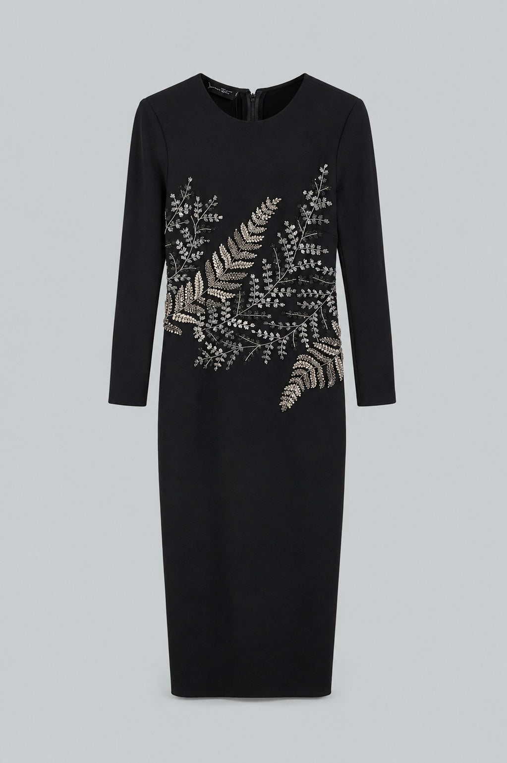 Fern Embroidered Long Sleeve Gown - Black