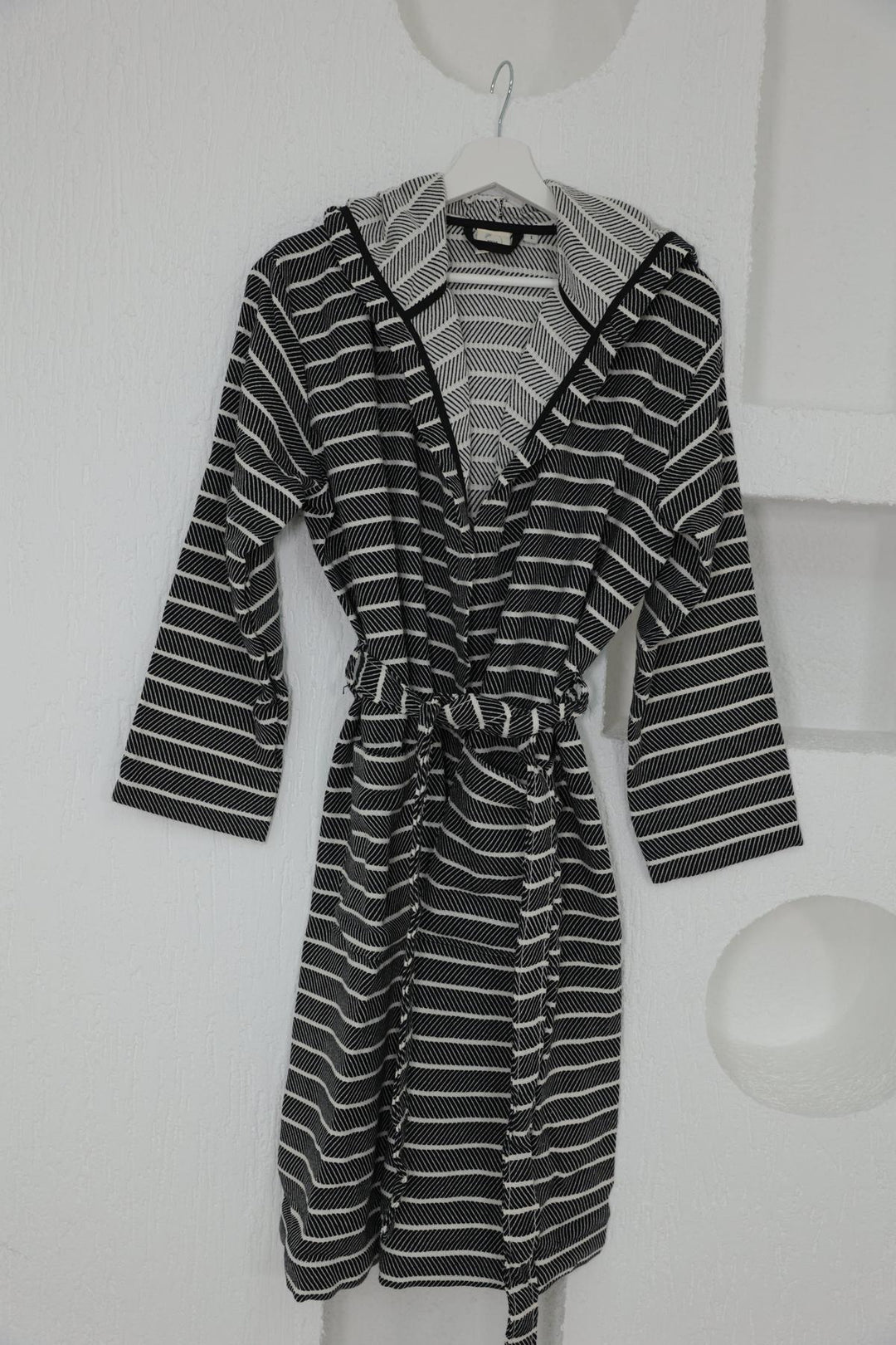 Cotton Black Striped Bathrobe