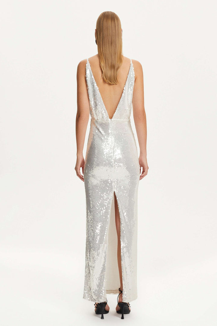 Sequined Thin Strap Long Dress - off-white