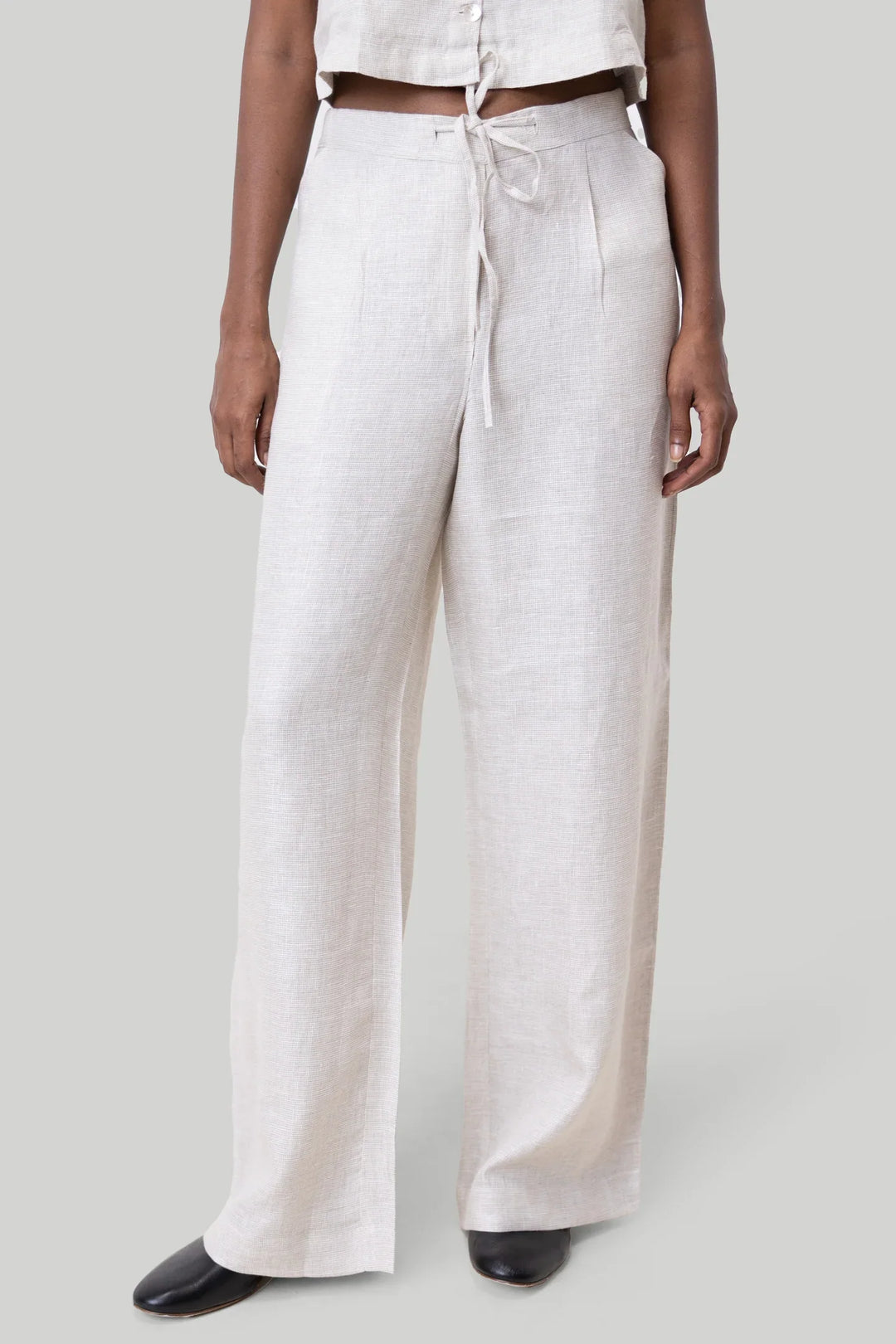 Wide Leg Linen Pants - Linen Check