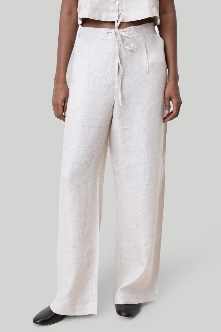 Wide Leg Linen Pants - Linen Check