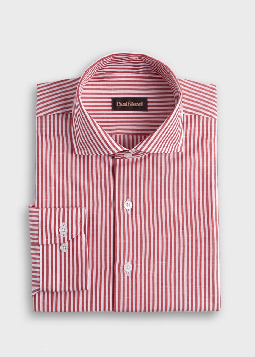 Bengal Stripe Cotton & Linen Sport Shirt - Red
