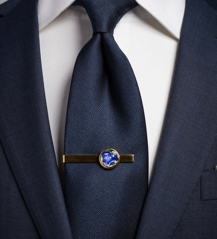 18K Gold Blue Map Tie Bar