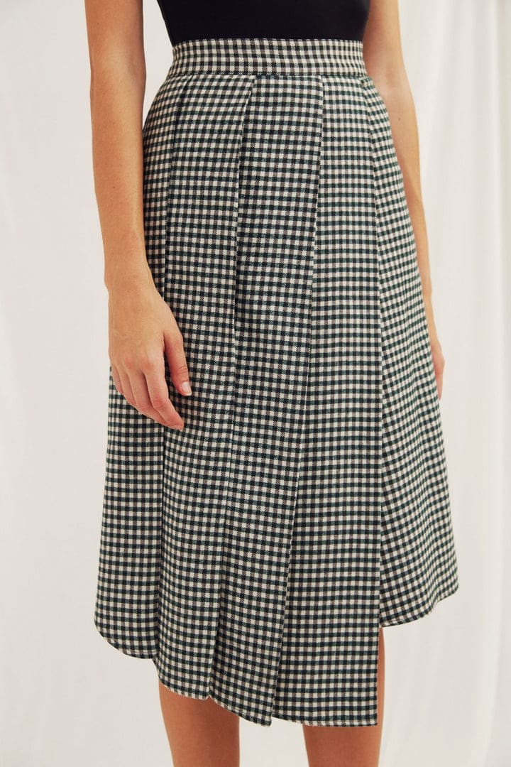 Eliza Plaid Assymetric Skirt - Green