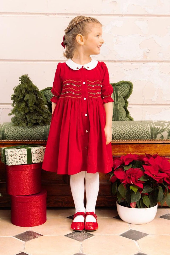Olympe Red Holiday Smocked Baby Dress