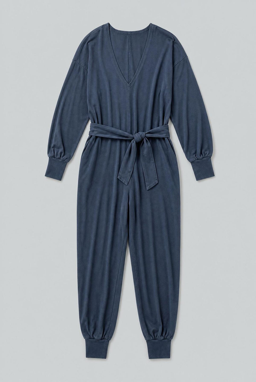 V- Neck Long Sleeve Jumpsuit - Navy