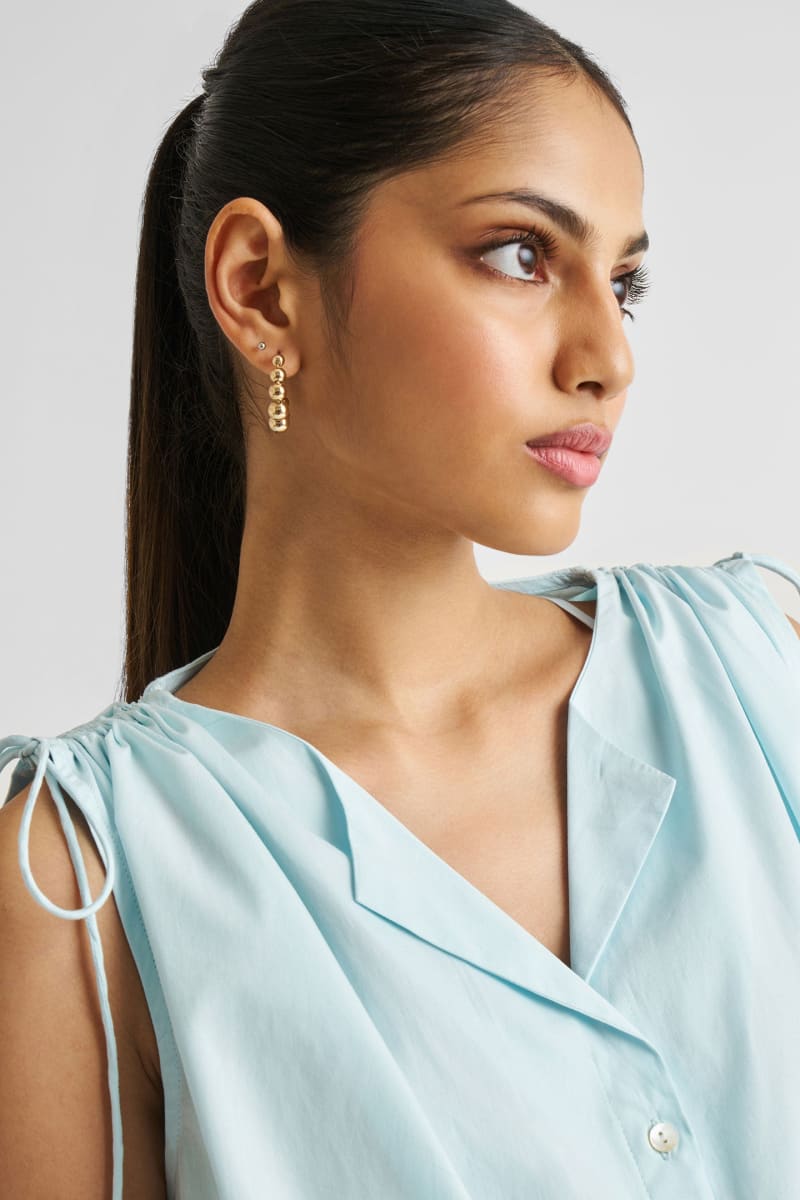 Shirt Dress With Shoulder Tie Details - Summer Blue
