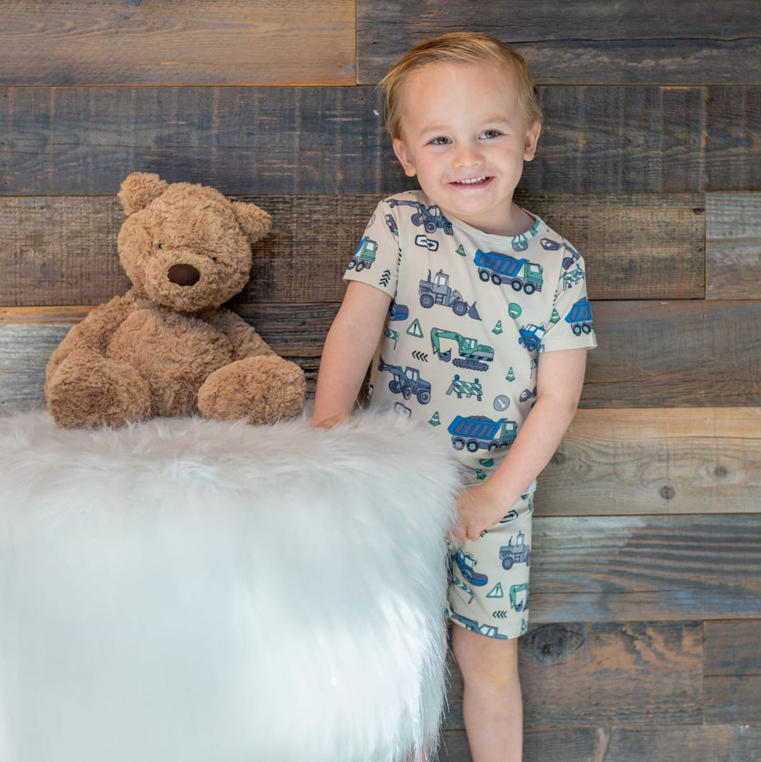 Trucks Diggers Construction Summer Pajama Set - Construction Site