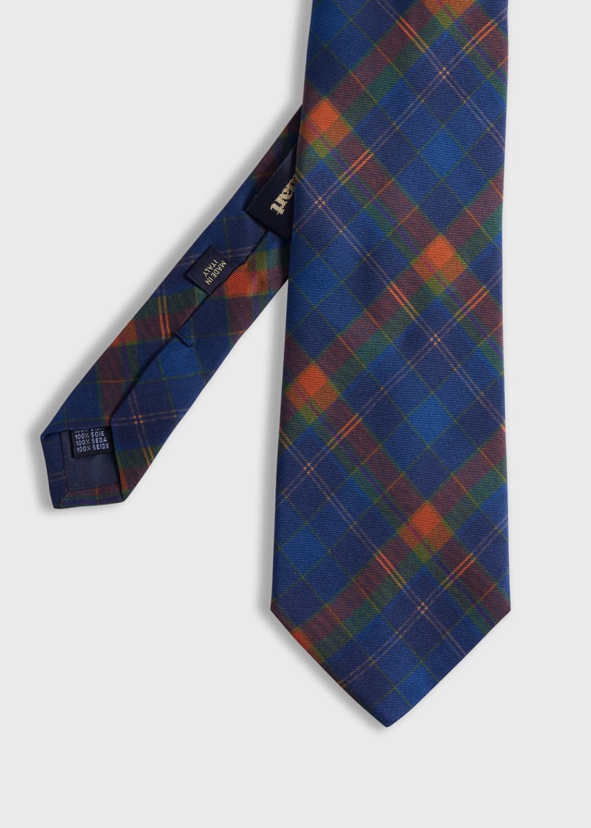 Printed Silk Madder Plaid Tie - Blue