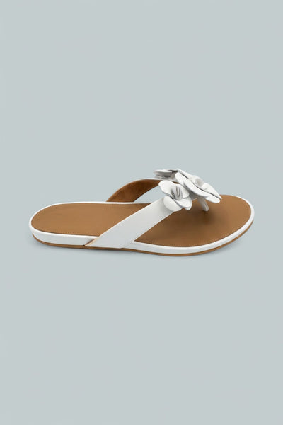 Gracie Flower Leather Flip Flops - Urban White