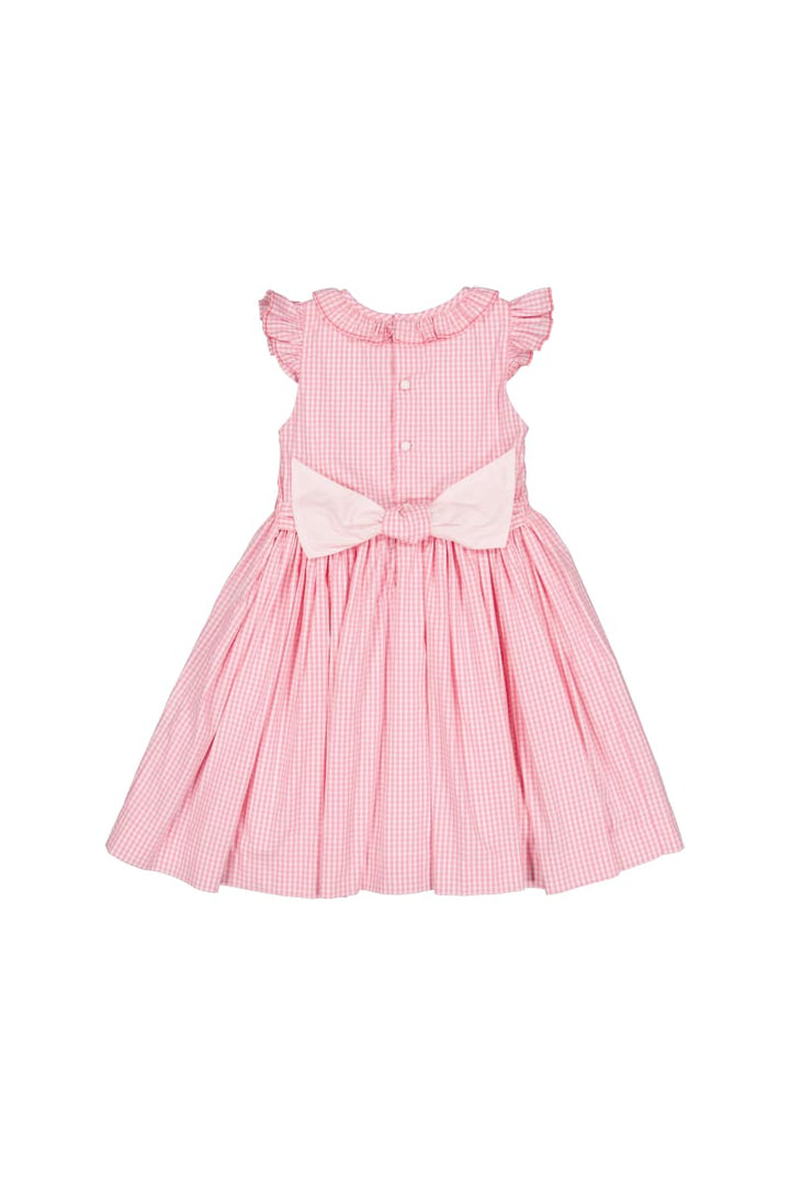Tulip Pink Gingham Frilled Cap Sleeve Smocked Dress - Floral/Checkered