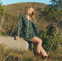 Nancy Reversible Quilted Jacket - Fern/Ivory Floral & Faded Black/Bright Clementine/Moss Floral Prints