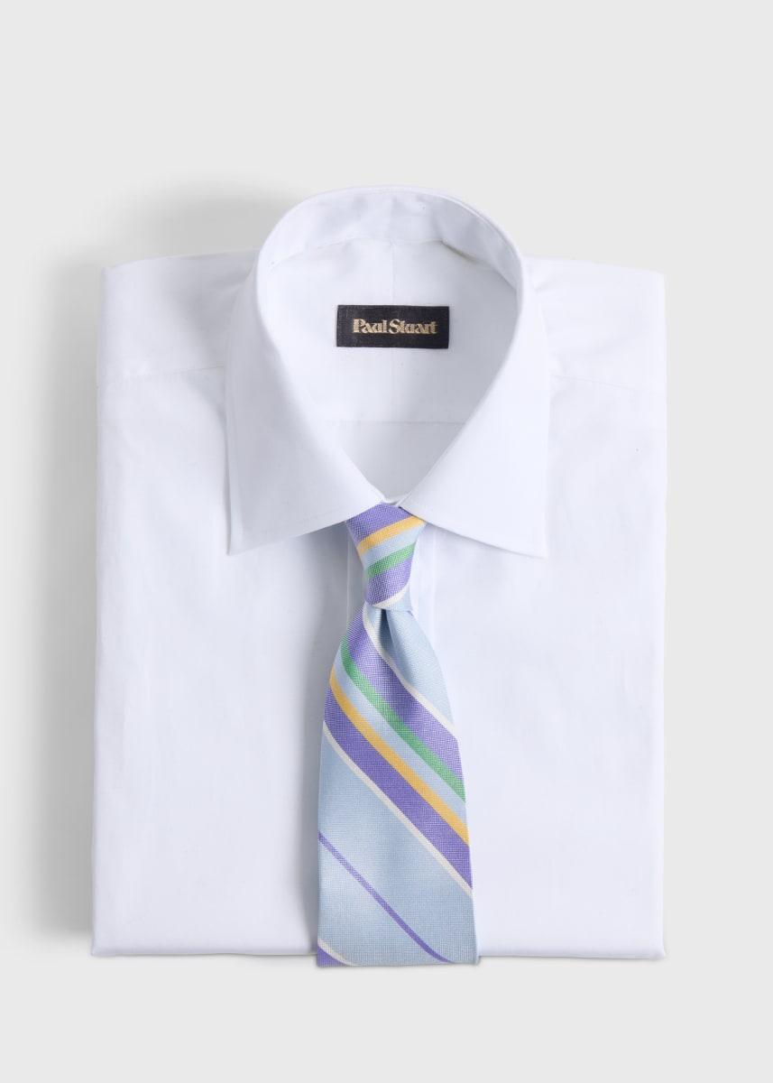 Woven Silk Oxford Stripe Tie - Light Blue