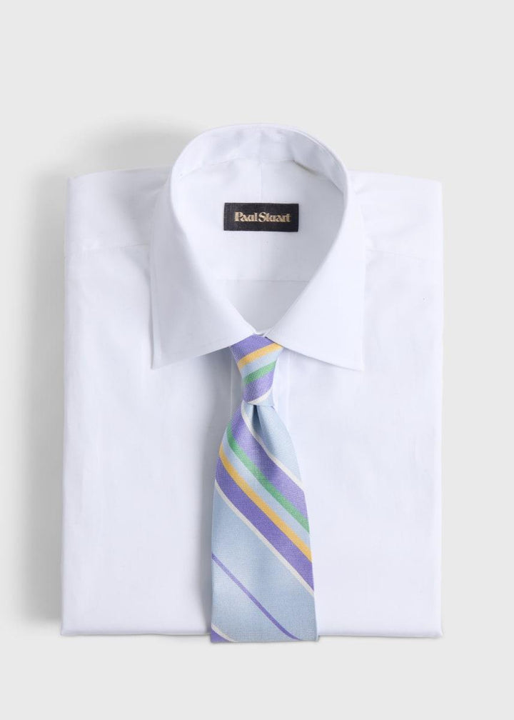 Woven Silk Oxford Stripe Tie - Light Blue