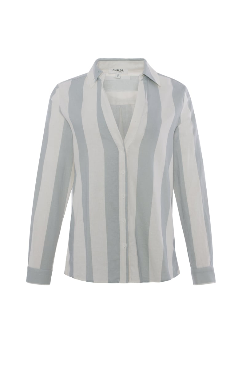 Striped Frida Linen Button Up Shirt - Limestone