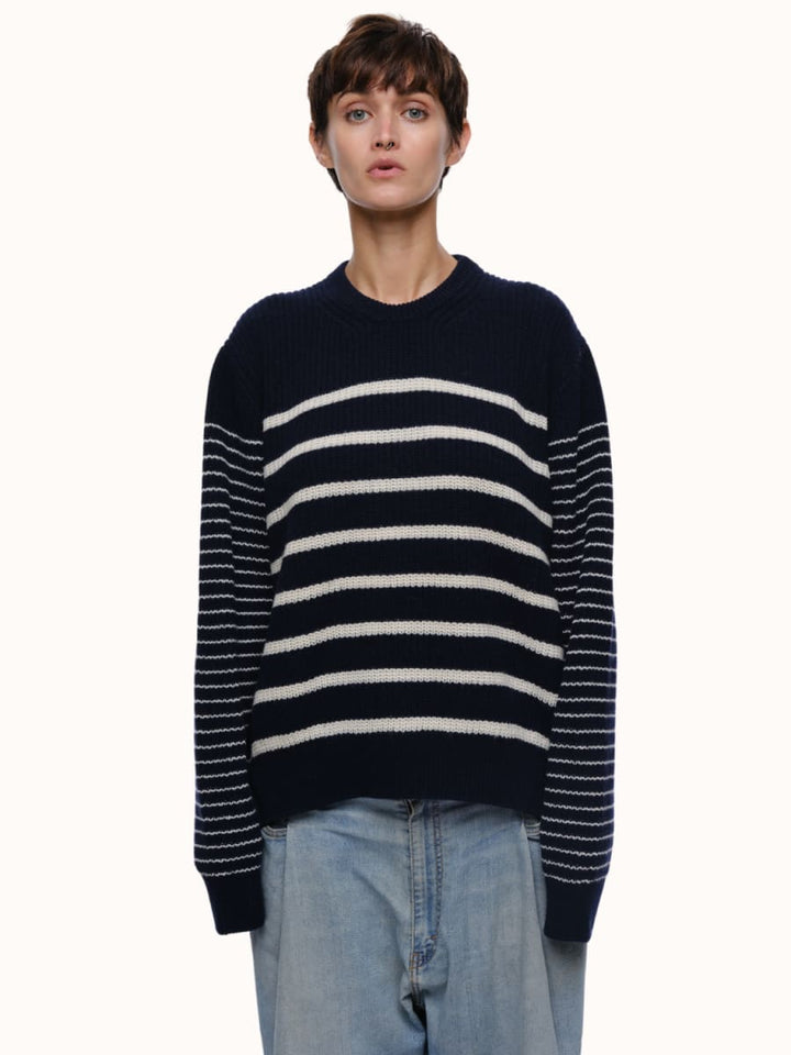 Jess Striped Crewneck - Navy
