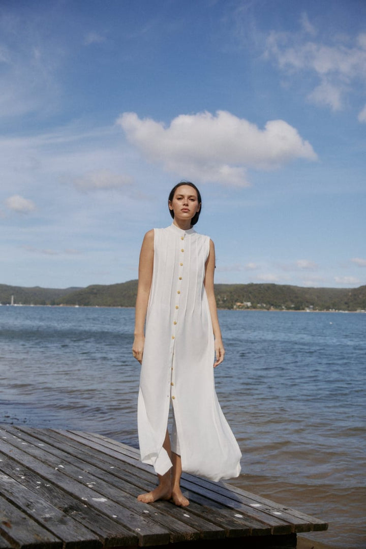 Mari Pleated Fronted Dress - White
