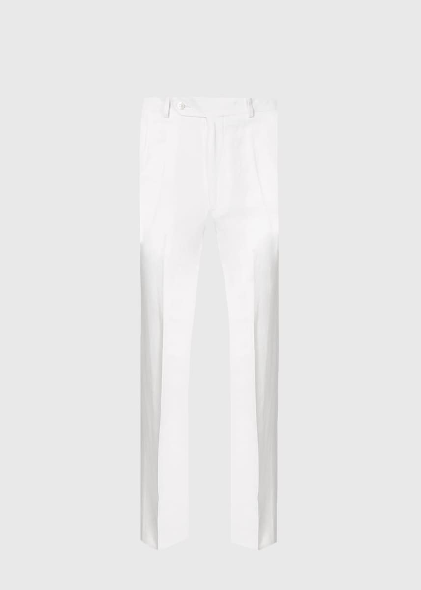Linen & Silk Plain Front Dress Pant - White