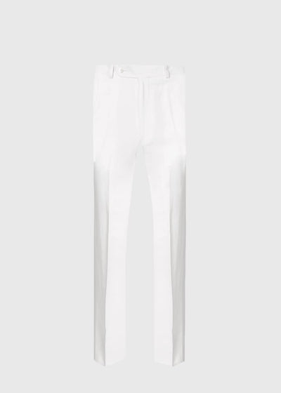 Linen & Silk Plain Front Dress Pant - White