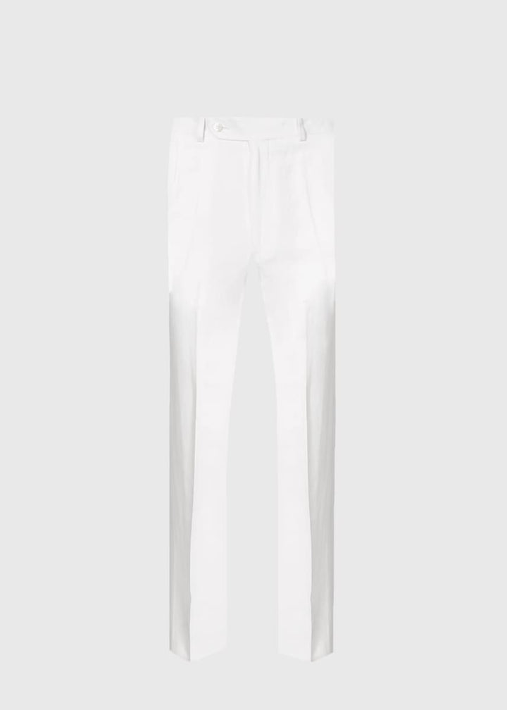 Linen & Silk Plain Front Dress Pant - White