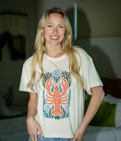 Lobster Lighthouse Relaxed Tee - Stone