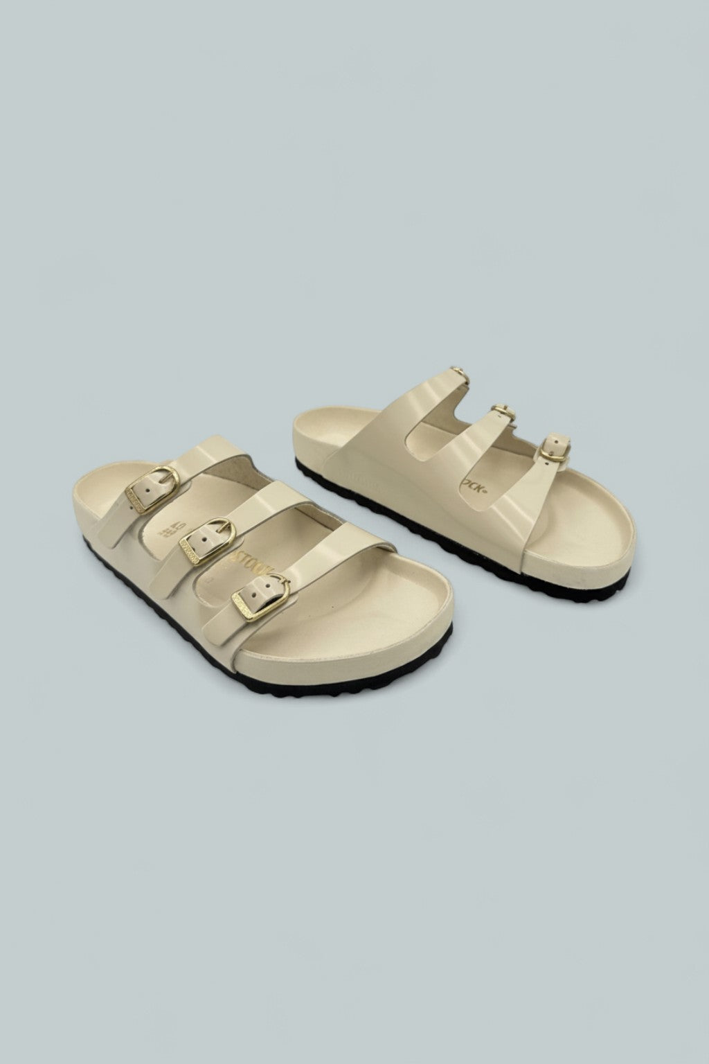 Florida Exquisite Natural Leather Patent Sandals - High Shine Ecru