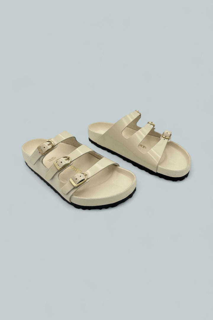 Florida Exquisite Natural Leather Patent Sandals - High Shine Ecru