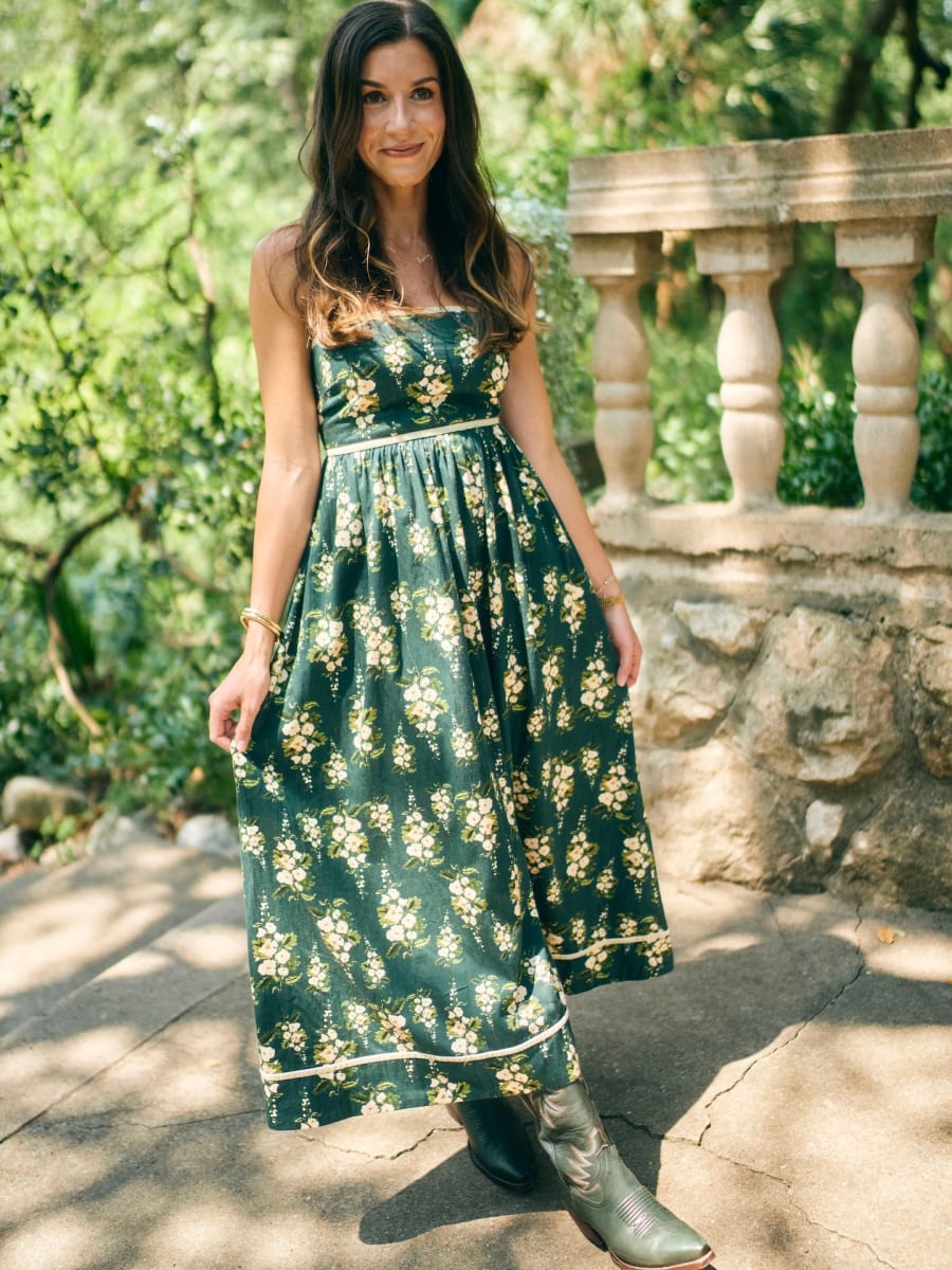 Mimi Dress x McKenzie DePinto - Deep Green With Cream Larsen Floral