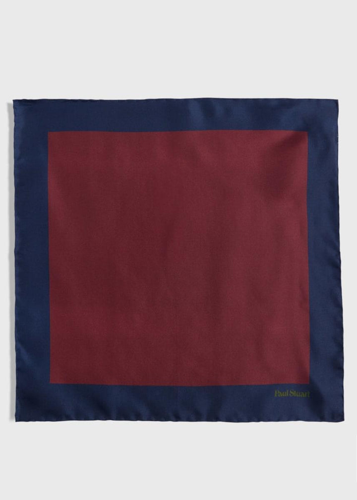Printed Silk Color Block Pocket Square - Burgundy