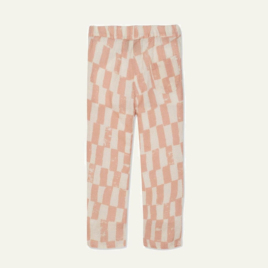 Checkered Linen Kid Pants - Natural/misty Rose